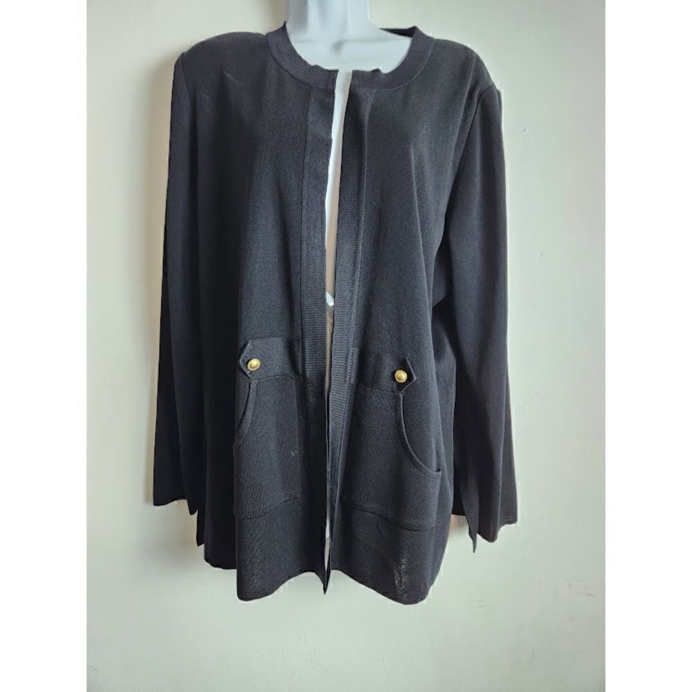 Exclusively Misook Women Black Knit Open Front Cardigan Jacket Size 1X